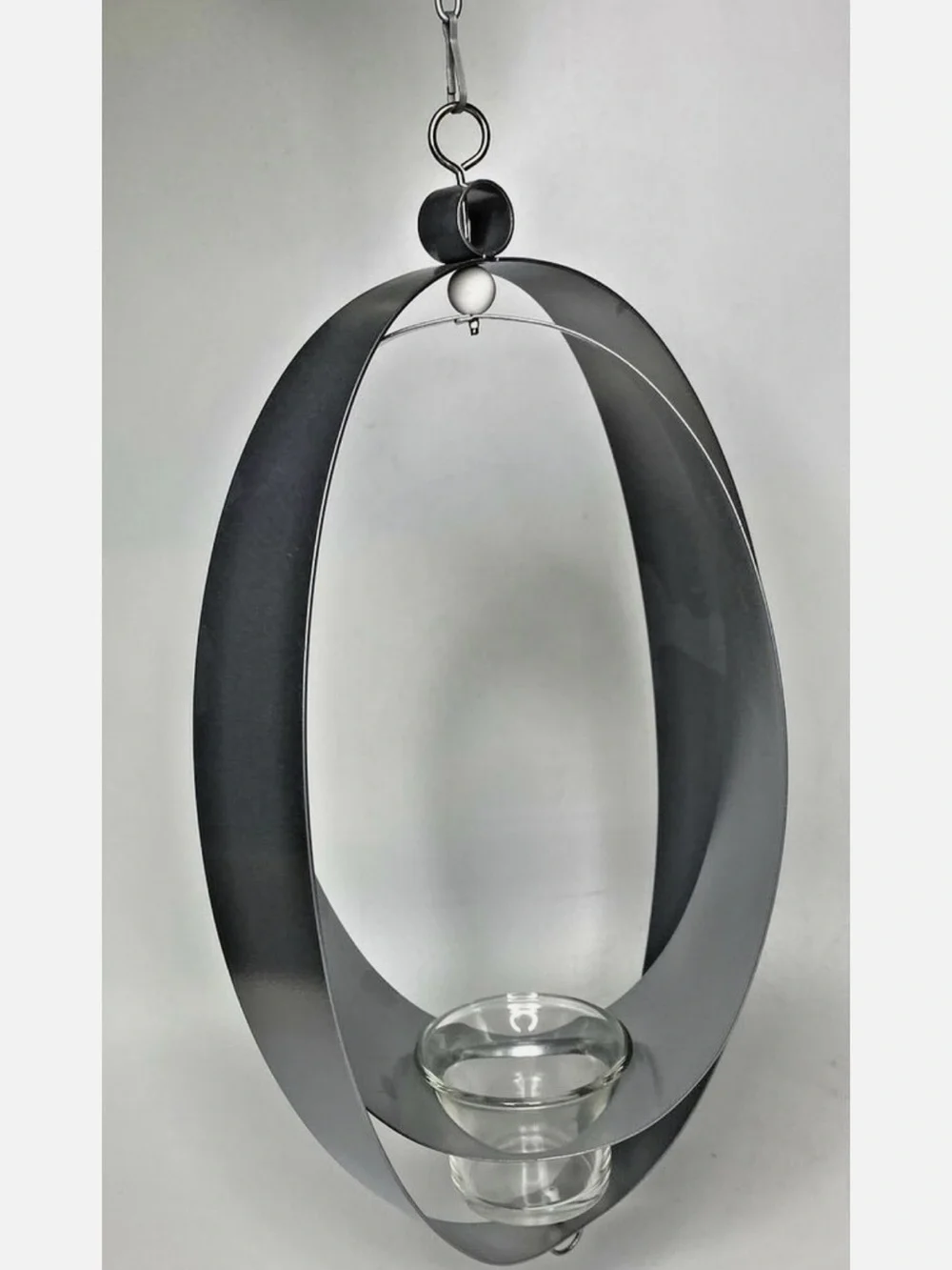 Set of 3 Silver Oval Wall Sconce with Glass Votive Holder